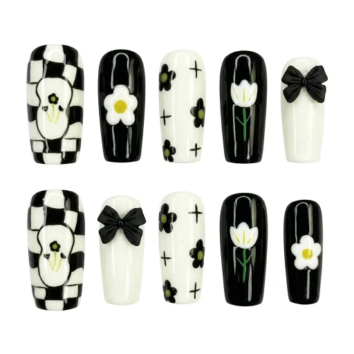 Press-on Nails Wholesale $7.90 Monochrome Bloom by Yabe Vietnam