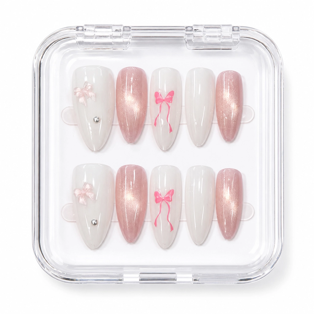 Press-on Nails Wholesale $6.90 Chic Bow Elegance by Yabe Vietnam