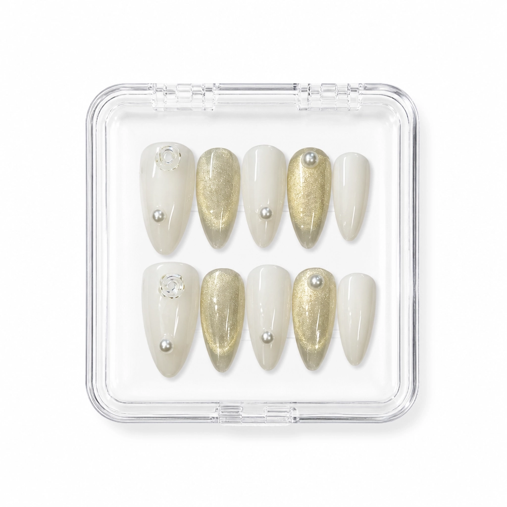 Press-on Nails Wholesale $6.90 Golden Shimmer Elegance by Yabe Vietnam