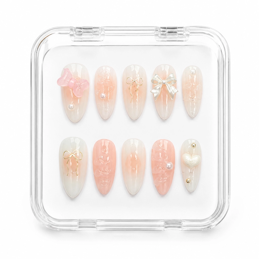 Press-on Nails Wholesale $6.90 Rose Sparkle Almond by Yabe Vietnam