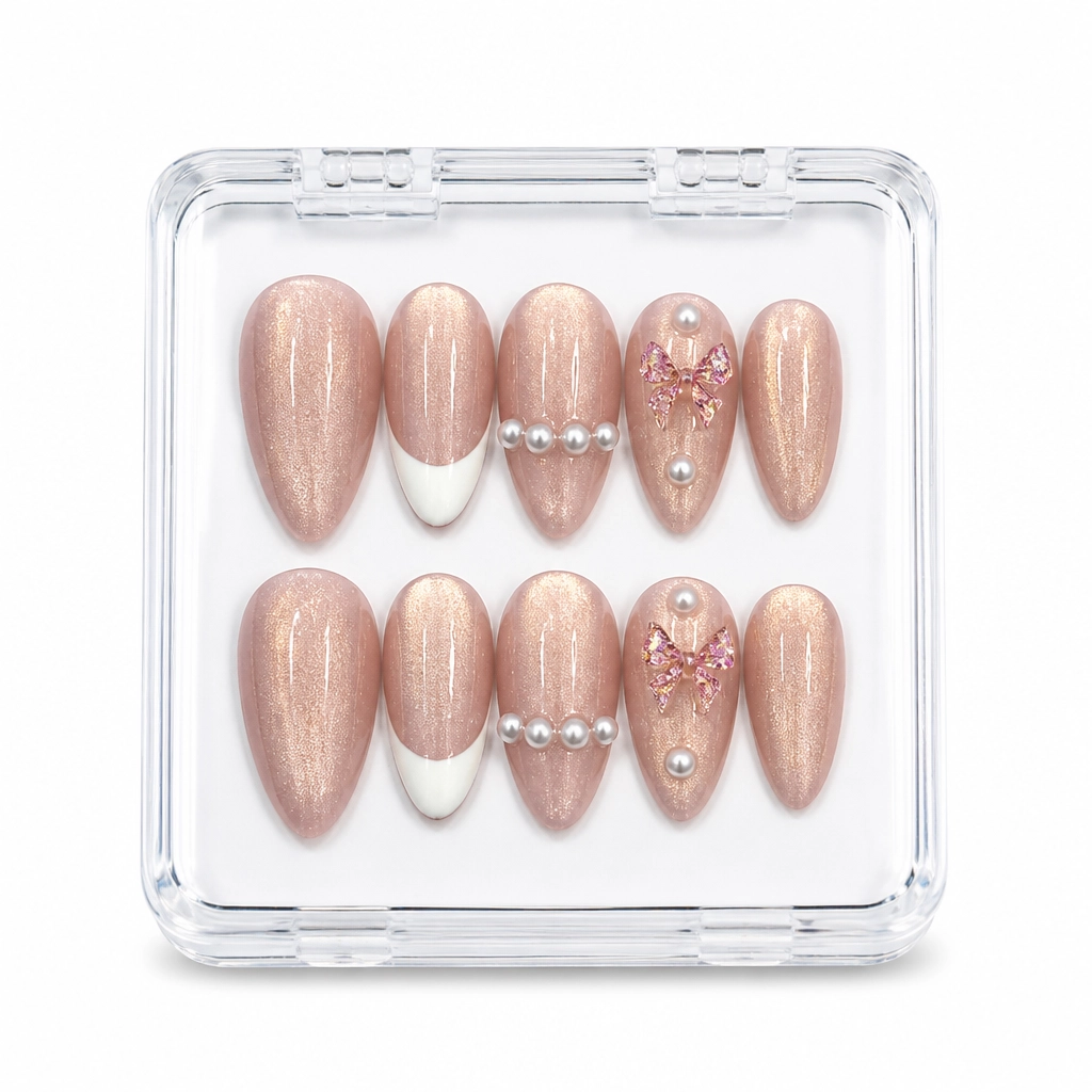 Press-on Nails Wholesale $6.90 Champagne Sparkle Almond by Yabe Vietnam