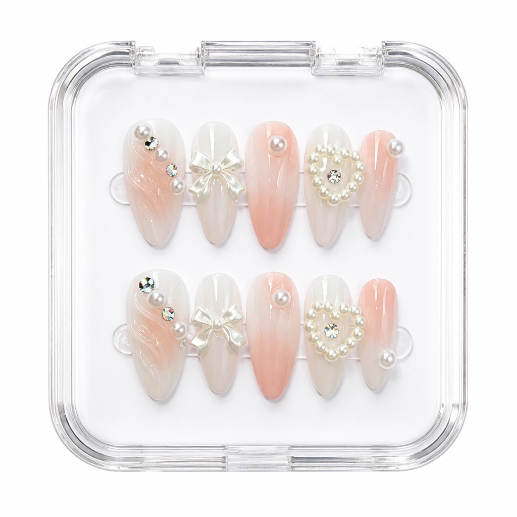 Press-on Nails Wholesale $6.90 Blush Sparkle Almond by Yabe Vietnam