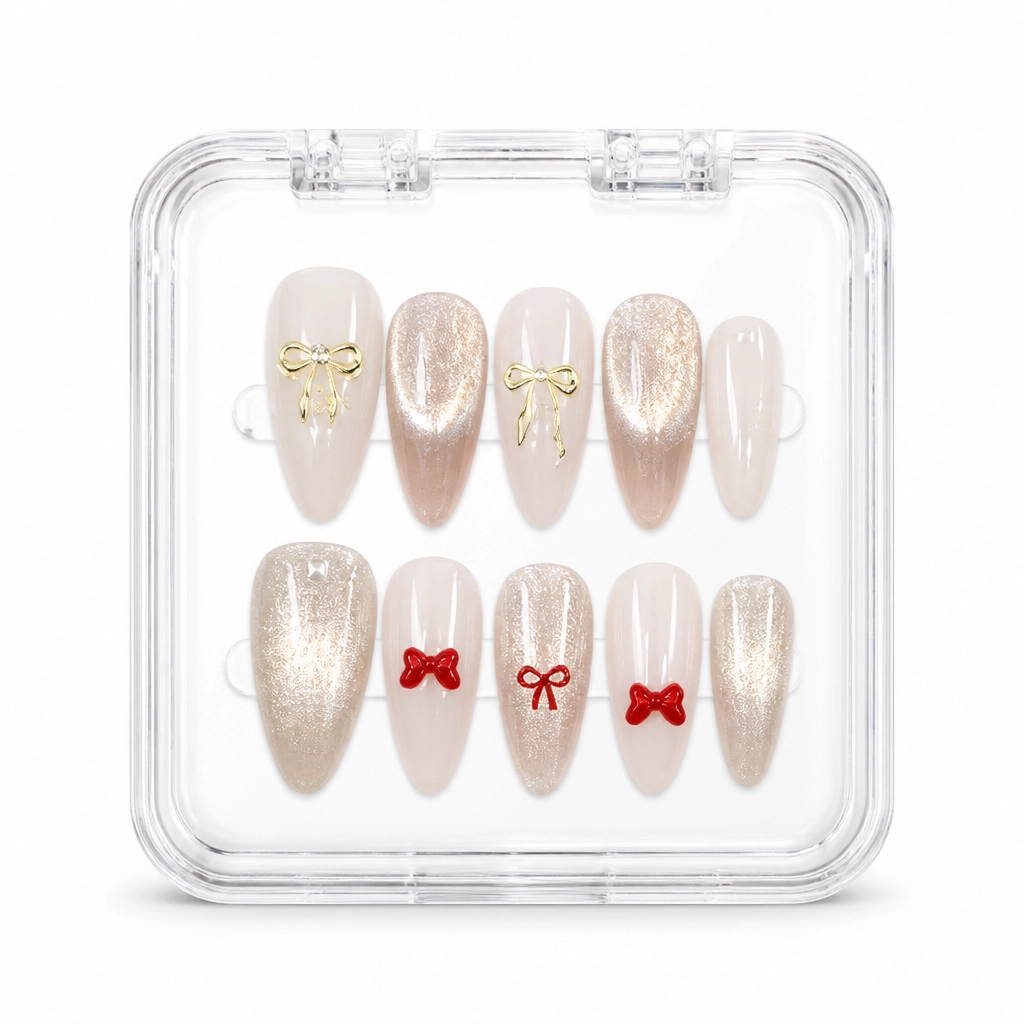 Press-on Nails Wholesale $6.90 Gold Glitter Bows by Yabe Vietnam