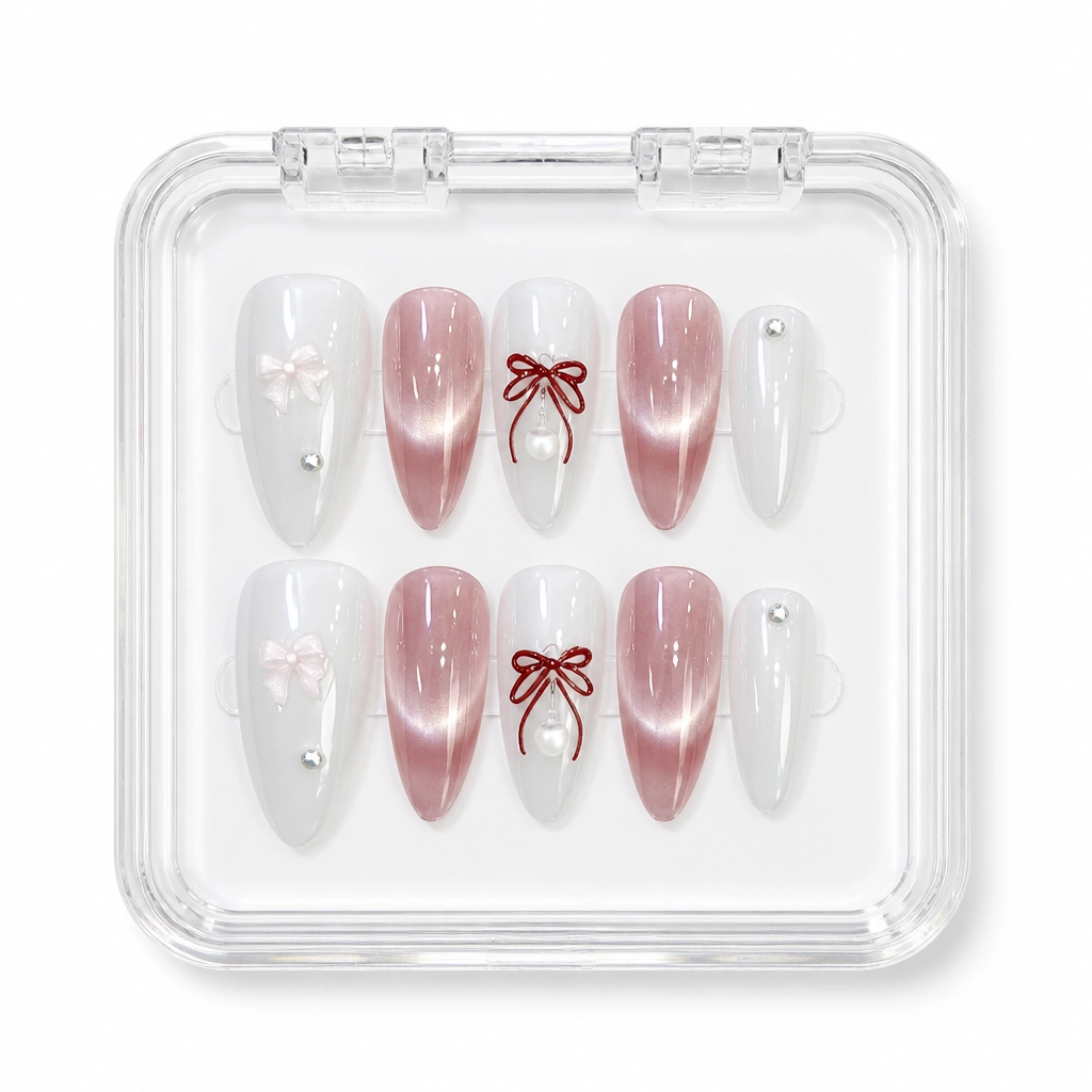 Press-on Nails Wholesale $6.90 Bow Elegance Almond by Yabe Vietnam