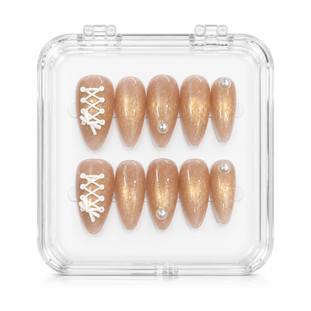 Press-on Nails Wholesale $6.90 Golden Foil Elegance by Yabe Vietnam