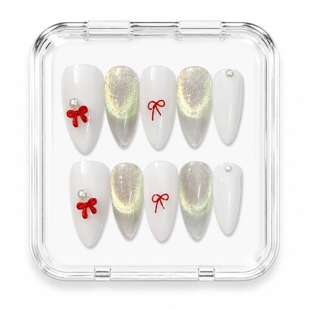 Press-on Nails Wholesale $6.90 Golden Bow Almond by Yabe Vietnam