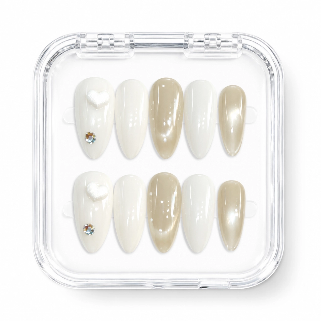 Press-on Nails Wholesale $6.90 Cream Shimmer Elegance by Yabe Vietnam