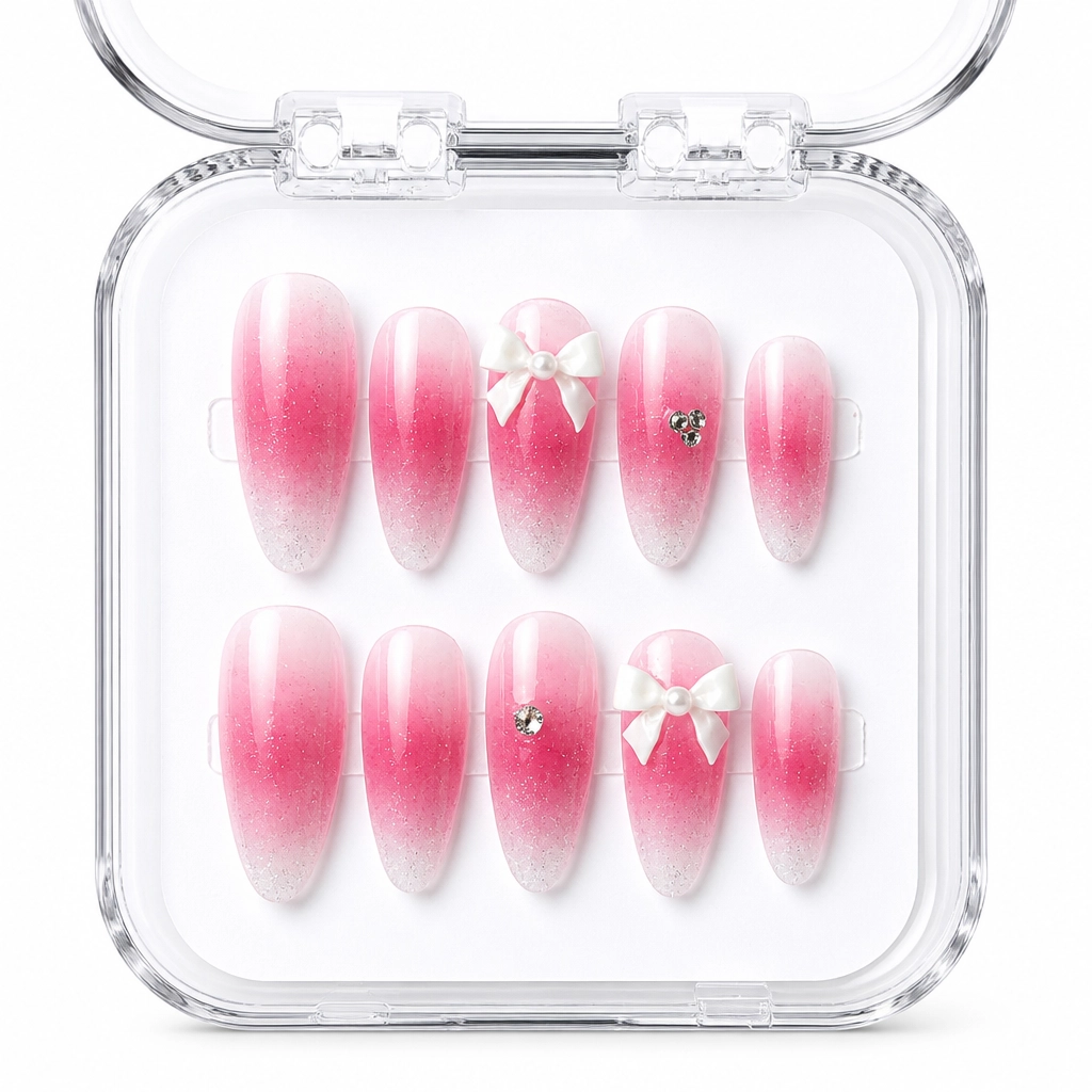 Press-on Nails Wholesale $6.90 Berry Bow Blush by Yabe Vietnam