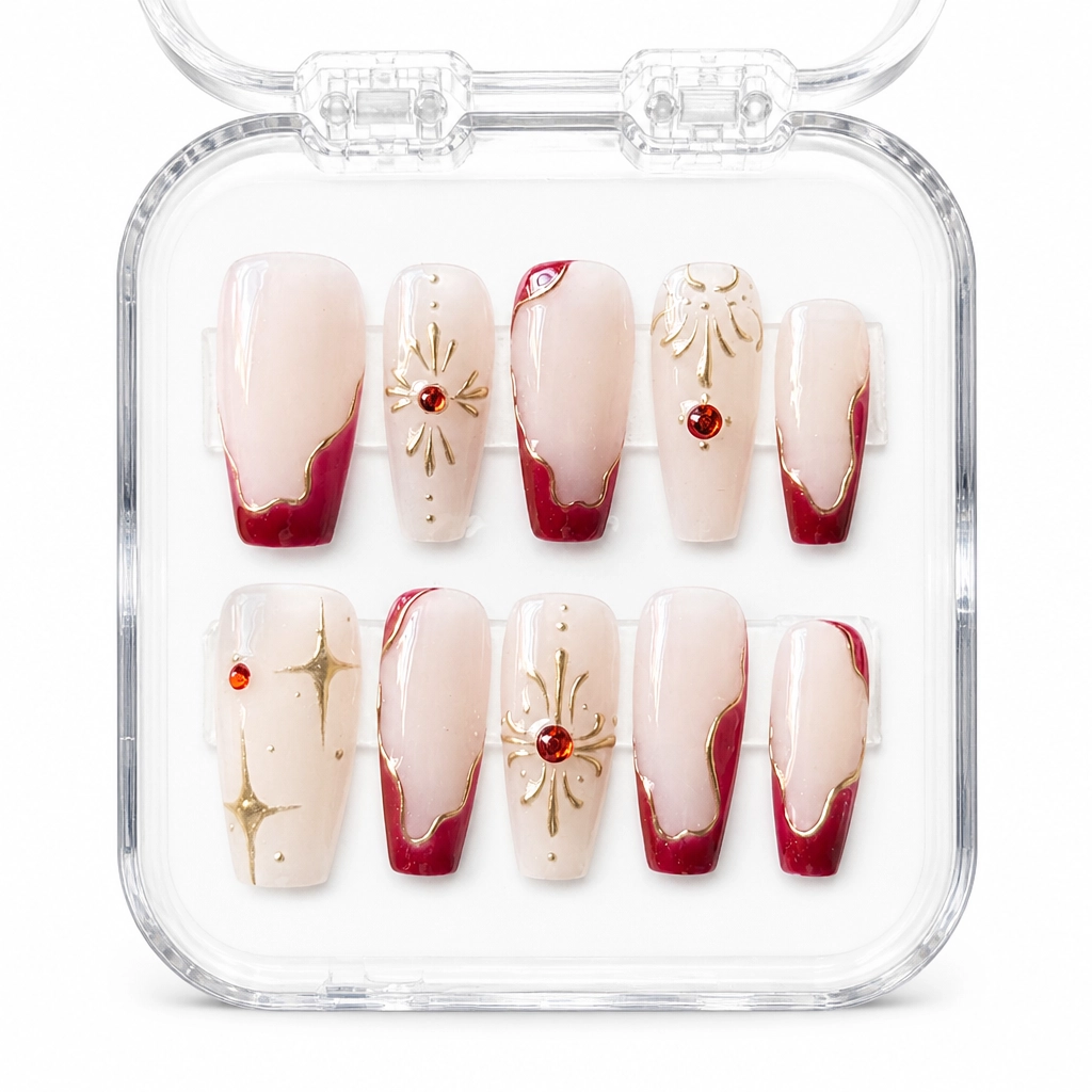 Press-on Nails Wholesale $6.90 Crimson Starburst by Yabe Vietnam