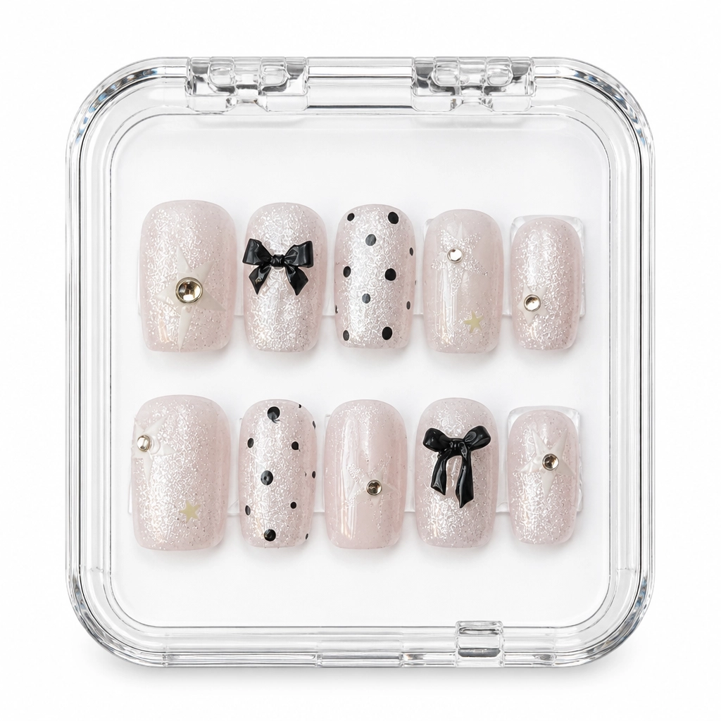 Press-on Nails Wholesale $6.90 Champagne Dots by Yabe Vietnam