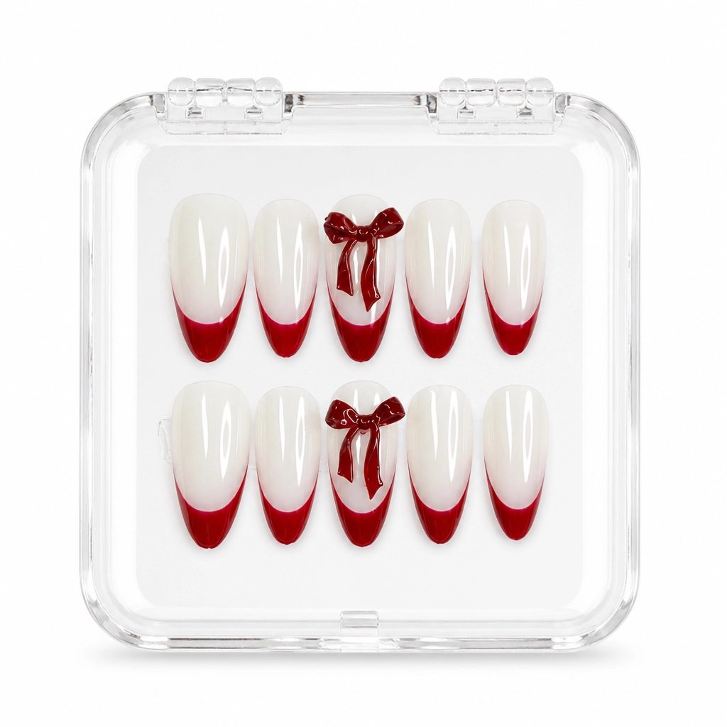Press-on Nails Wholesale $6.90 Cherry Bow Bliss by Yabe Vietnam