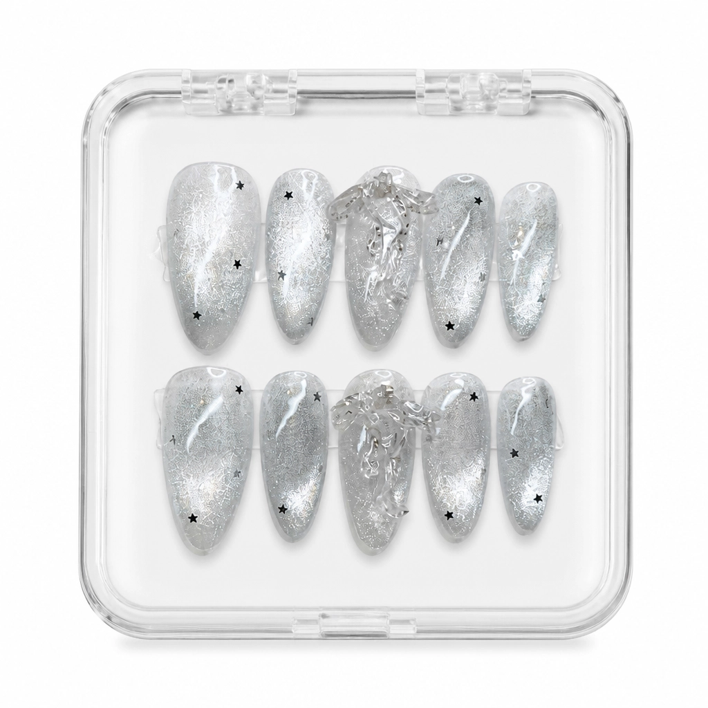 Press-on Nails Wholesale $6.90 Starlit Silver Glow by Yabe Vietnam