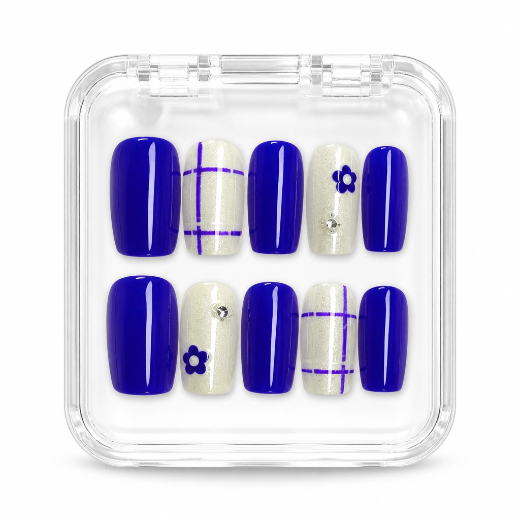 Press-on Nails Wholesale $6.90 Royal Sapphire Grid by Yabe Vietnam
