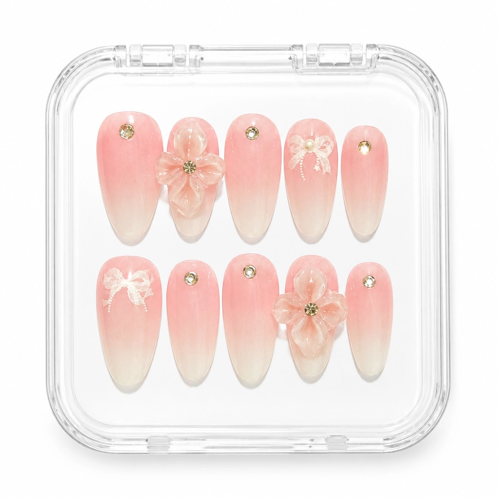Press-on Nails Wholesale $6.90 Pink Ribbon Soirée by Yabe Vietnam