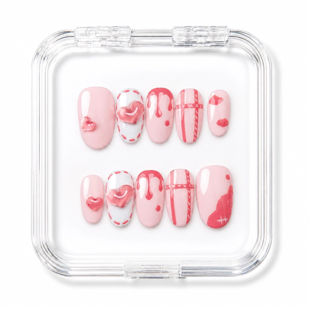 Press-on Nails Wholesale $7.90 Rosé Striped Elegance by Yabe Vietnam
