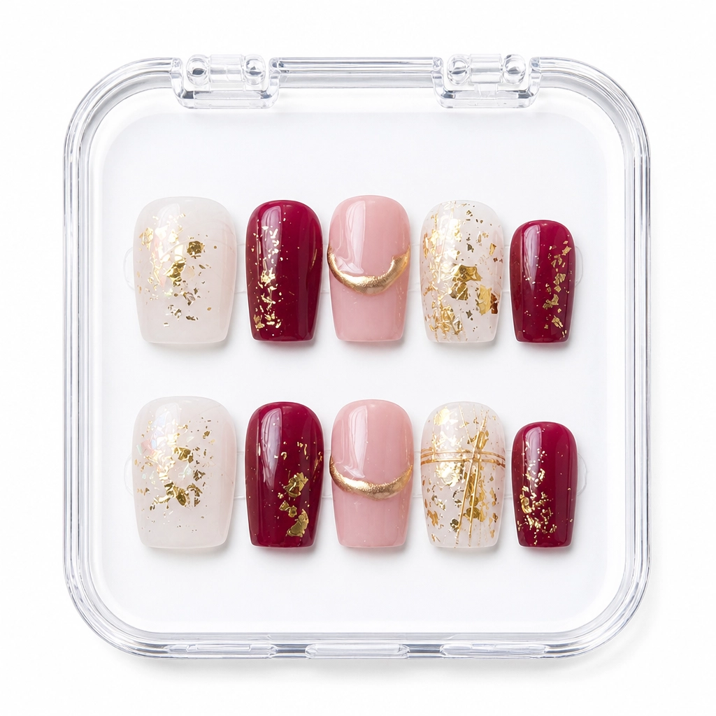 Press-on Nails Wholesale $7.90 Crimson Gold Luxe by Yabe Vietnam