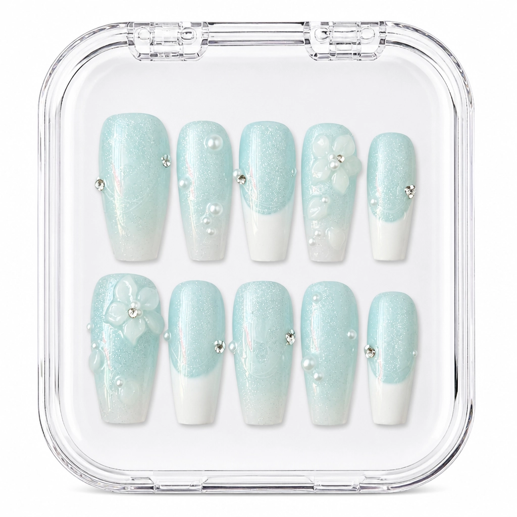 Press-on Nails Wholesale $7.90 Aqua Petal Garden by Yabe Vietnam