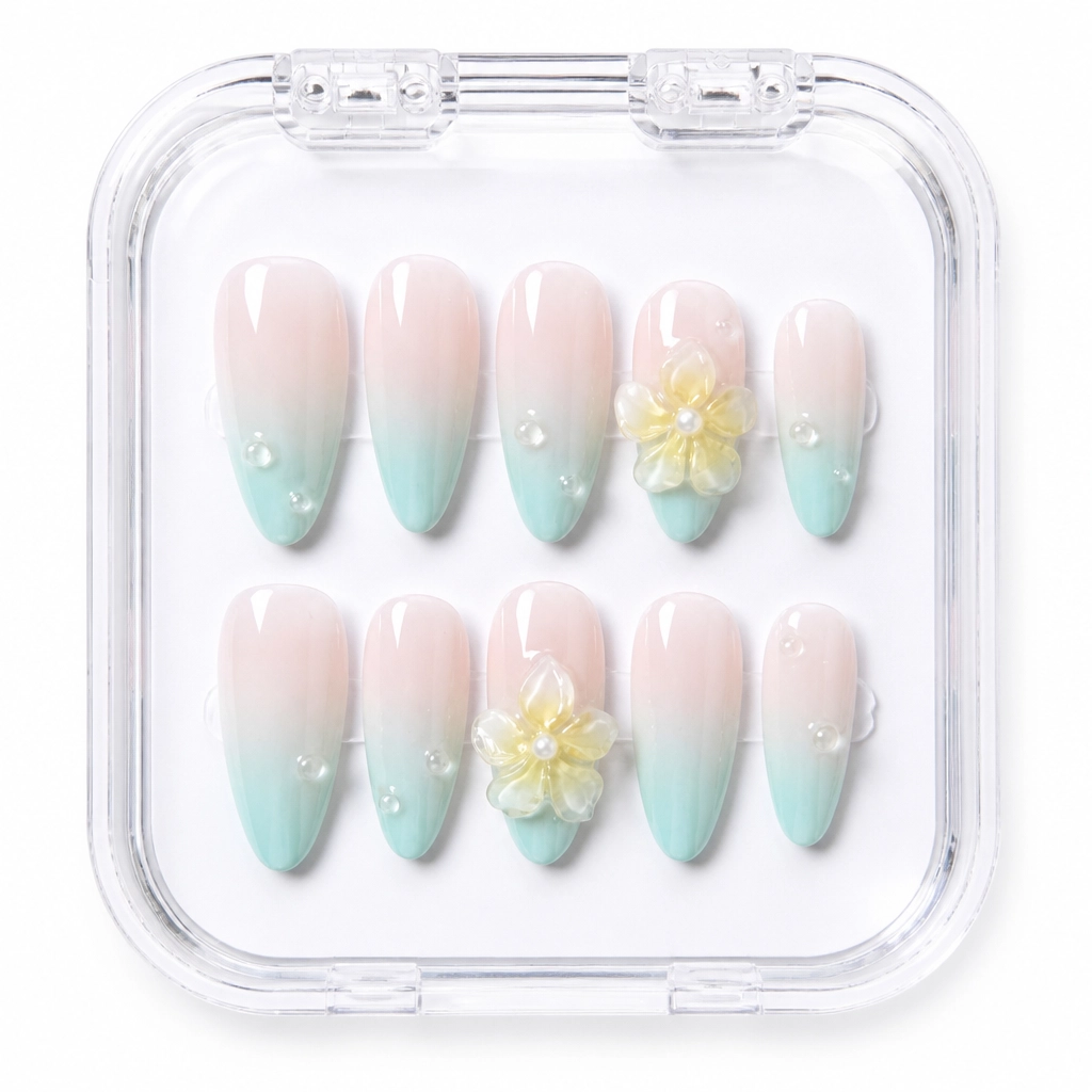 Press-on Nails Wholesale $7.90 Mint Blossom Ombré by Yabe Vietnam