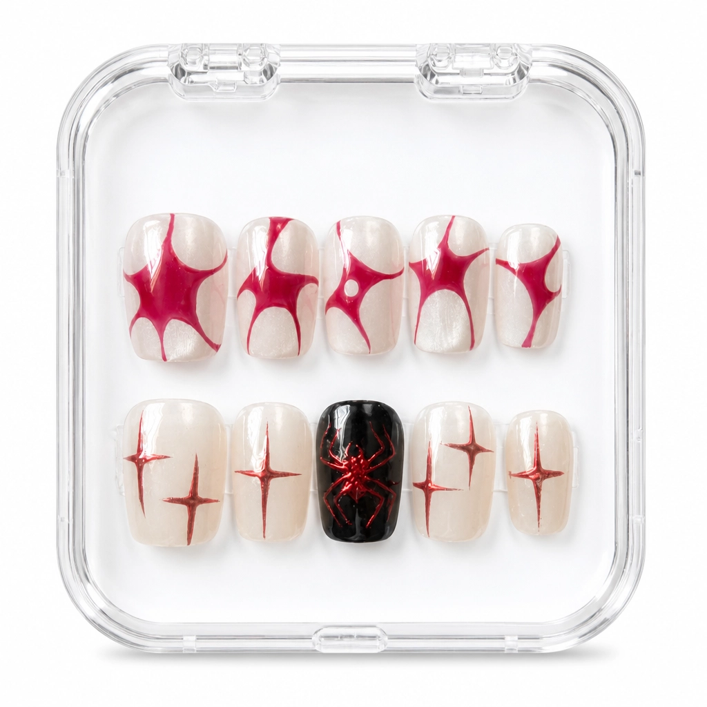 Press-on Nails Wholesale $7.90 Crimson Star Burst by Yabe Vietnam