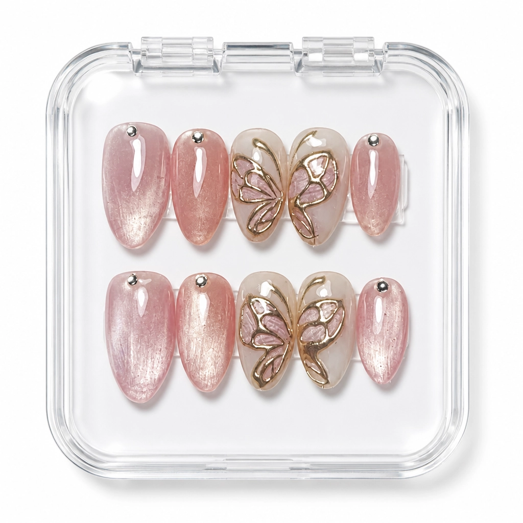 Press-on Nails Wholesale $7.90 Golden Butterfly Blush by Yabe Vietnam