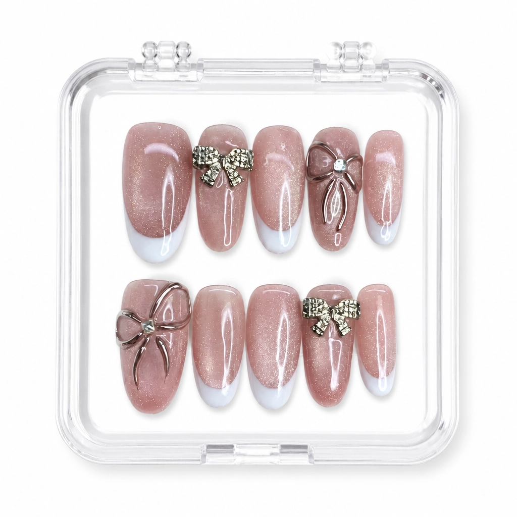 Press-on Nails Wholesale $7.90 Mauve Ribbon Sparkle by Yabe Vietnam