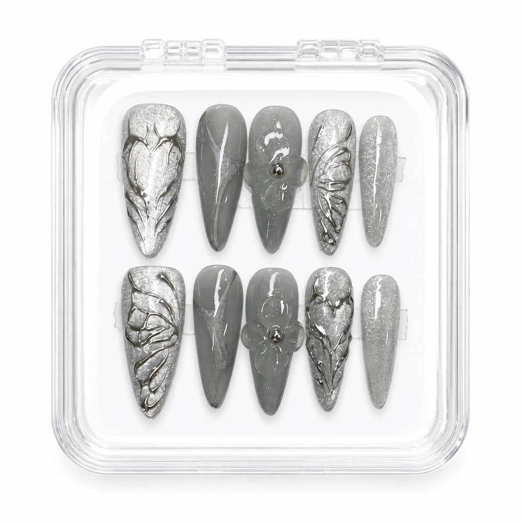 Press-on Nails Wholesale $7.90 Silver Botanica by Yabe Vietnam