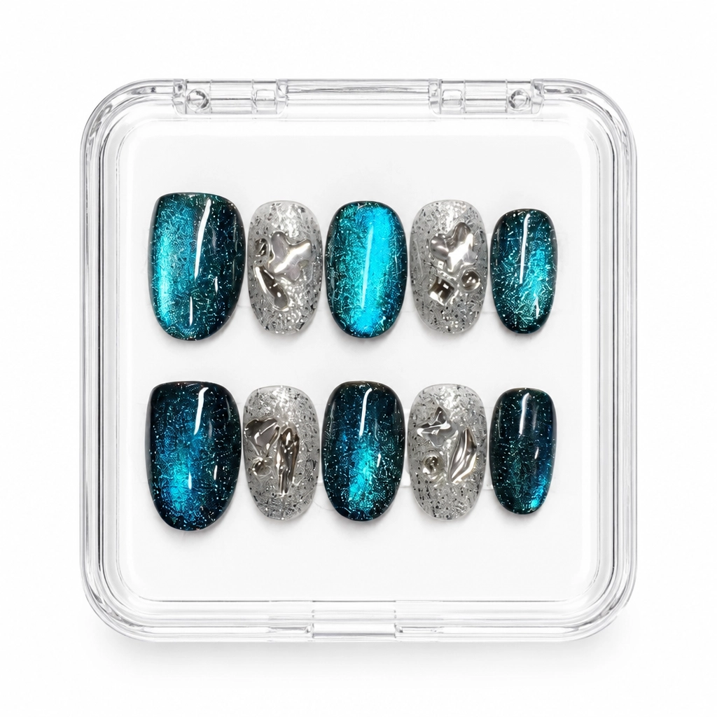 Press-on Nails Wholesale $7.90 Teal Sculpture by Yabe Vietnam