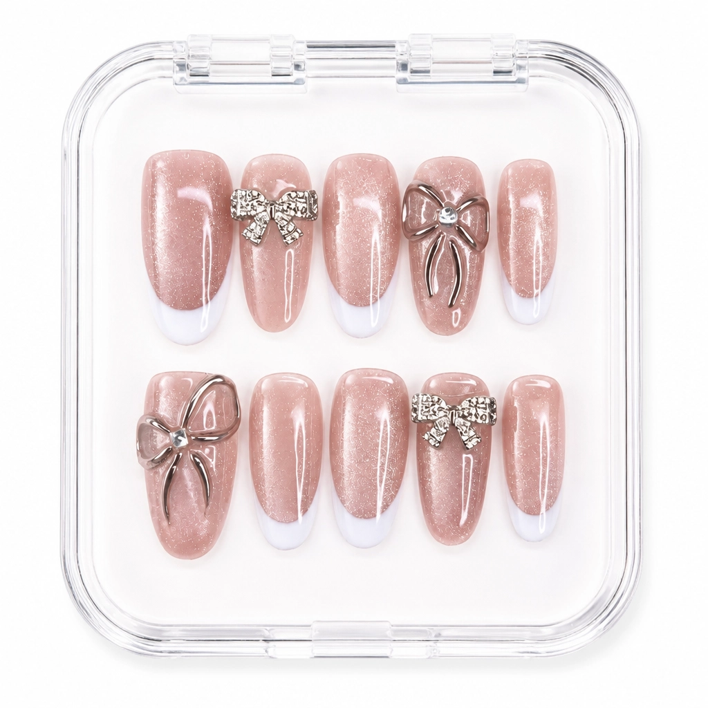 Press-on Nails Wholesale $7.90 Mauve Bow Shimmer by Yabe Vietnam