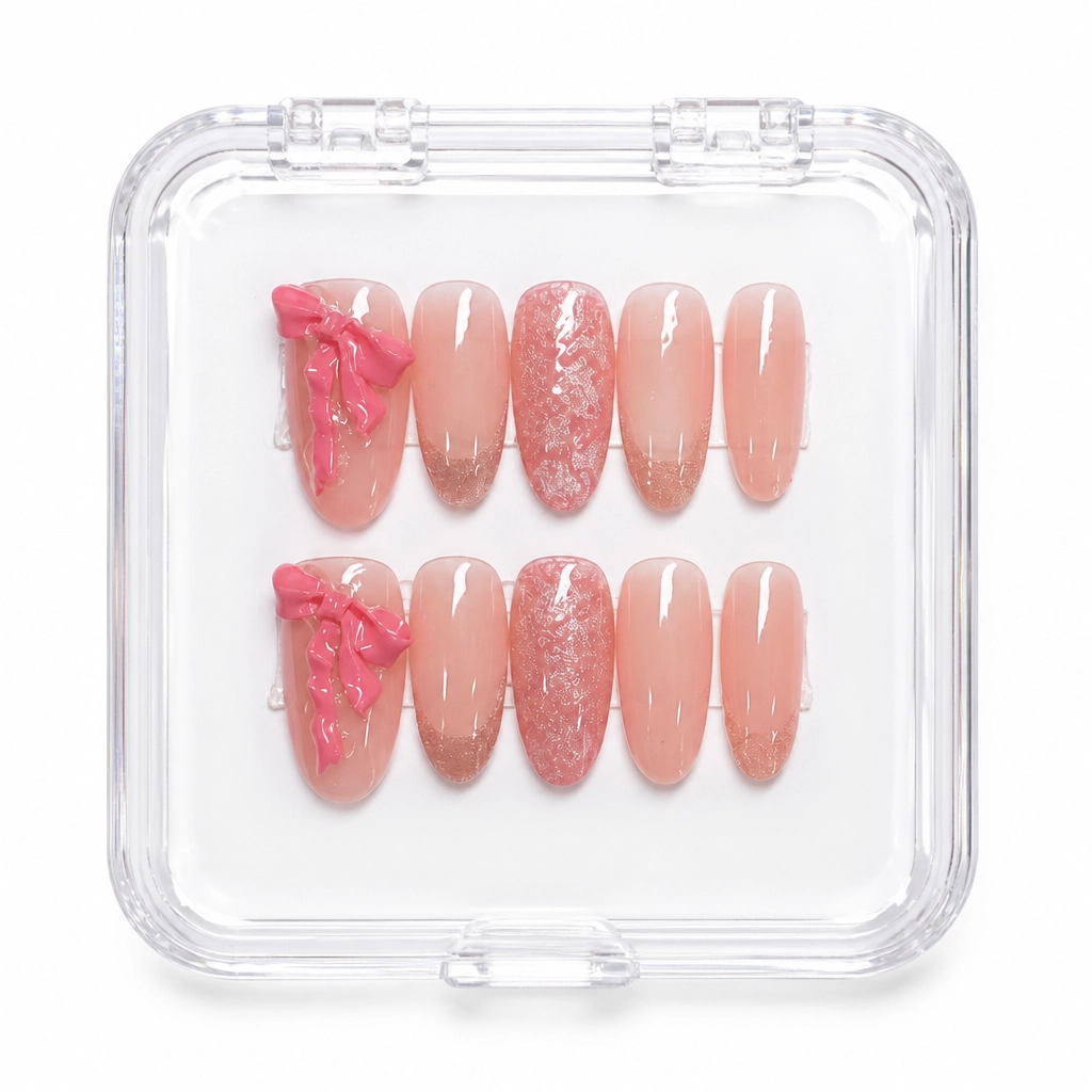 Press-on Nails Wholesale $7.90 Coral Ribbon Glow by Yabe Vietnam