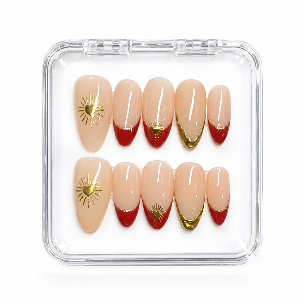 Press-on Nails Wholesale $7.90 Crimson Sun Heart by Yabe Vietnam
