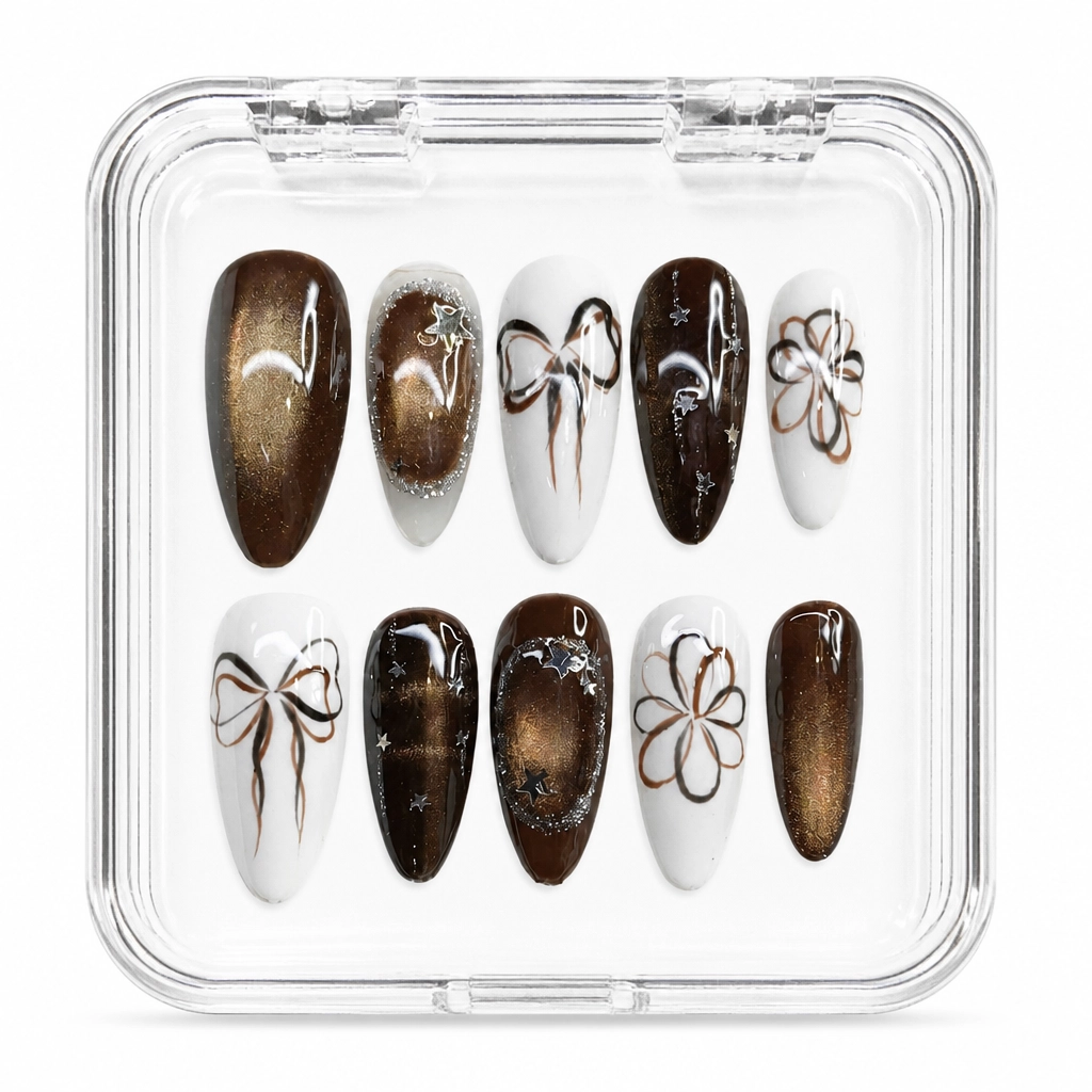 Press-on Nails Wholesale $7.90 Cocoa Blossom Charm by Yabe Vietnam