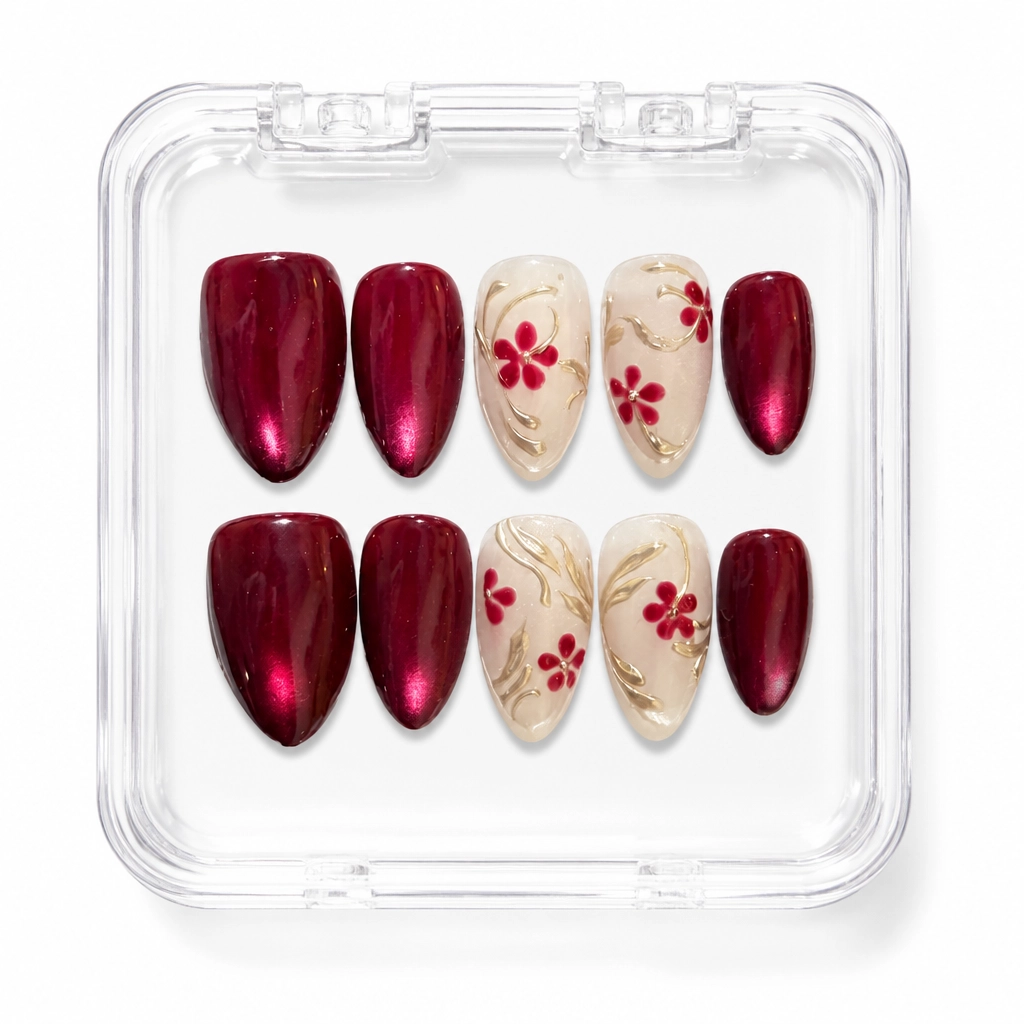 Press-on Nails Wholesale $7.90 Crimson Blossom by Yabe Vietnam