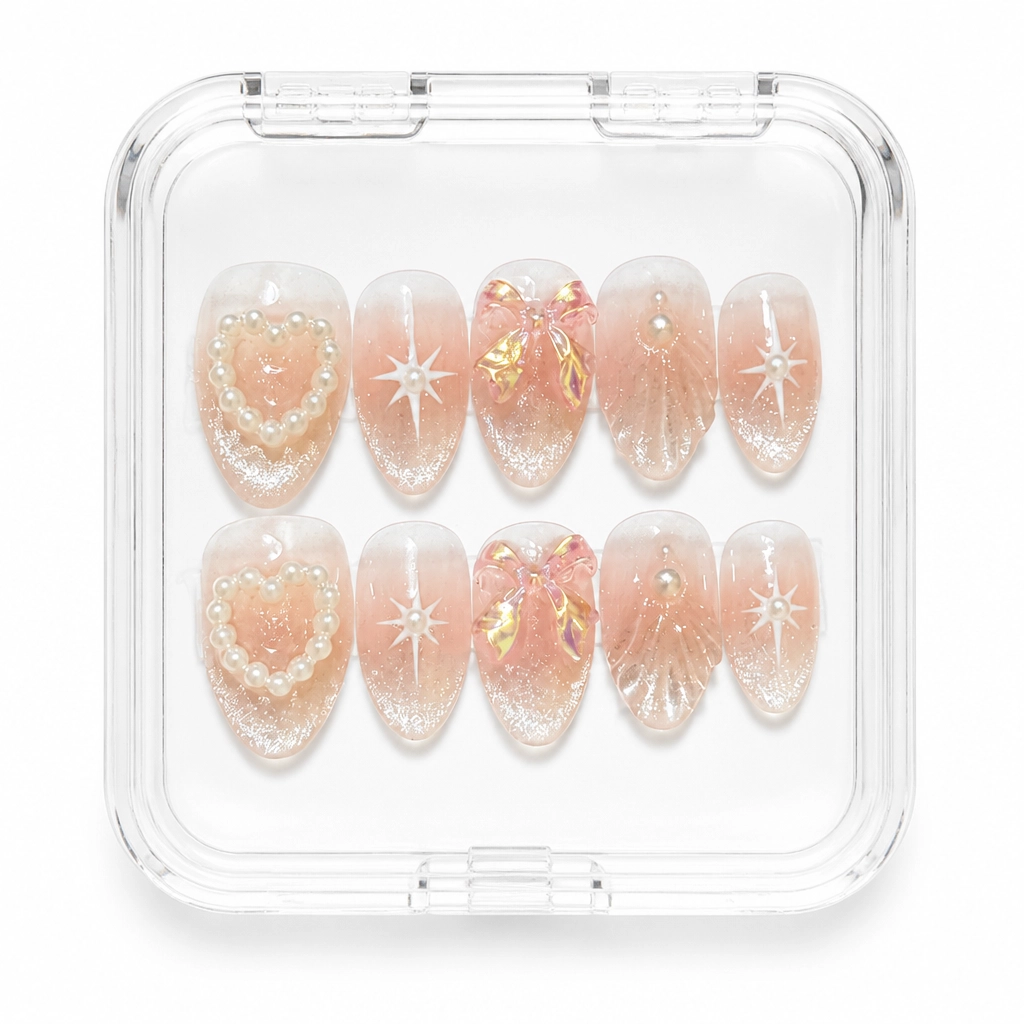 Press-on Nails Wholesale $7.90 Pearl Bow Bliss by Yabe Vietnam