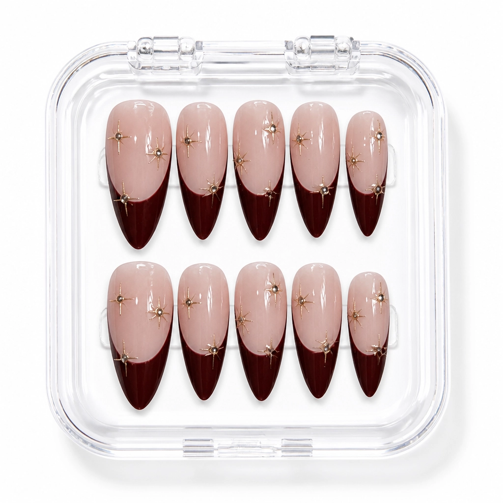 Press-on Nails Wholesale $7.90 Burgundy Starburst by Yabe Vietnam