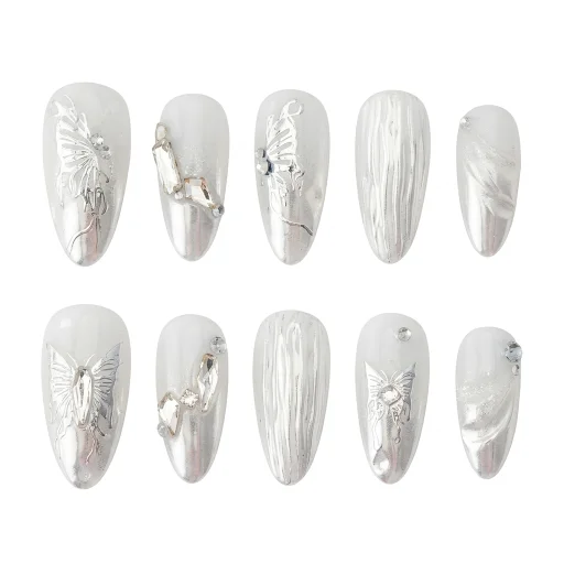 Press-on Nails Wholesale $7.90 Silver Elegance by Yabe Vietnam